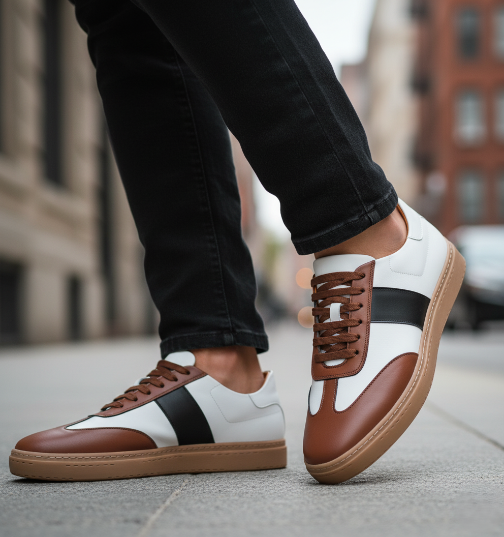 Tenis 021 Caballero Trento Blanco/Cognac/Negro Suela TR