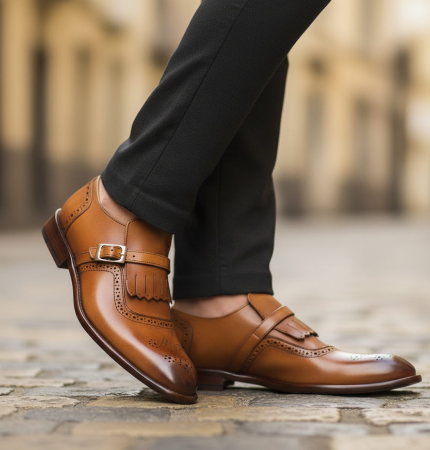 Zapato 1035 Caballero Becerro Miel Suela Cuero XL