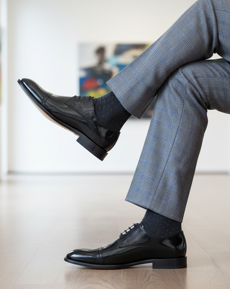 Zapato 1096 Caballero Charol Negro Suela Cuero XL