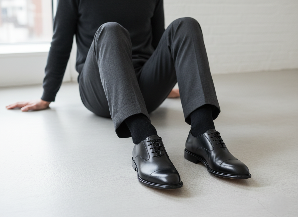 Zapato 1112 Caballero Becerro Negro Suela Cuero