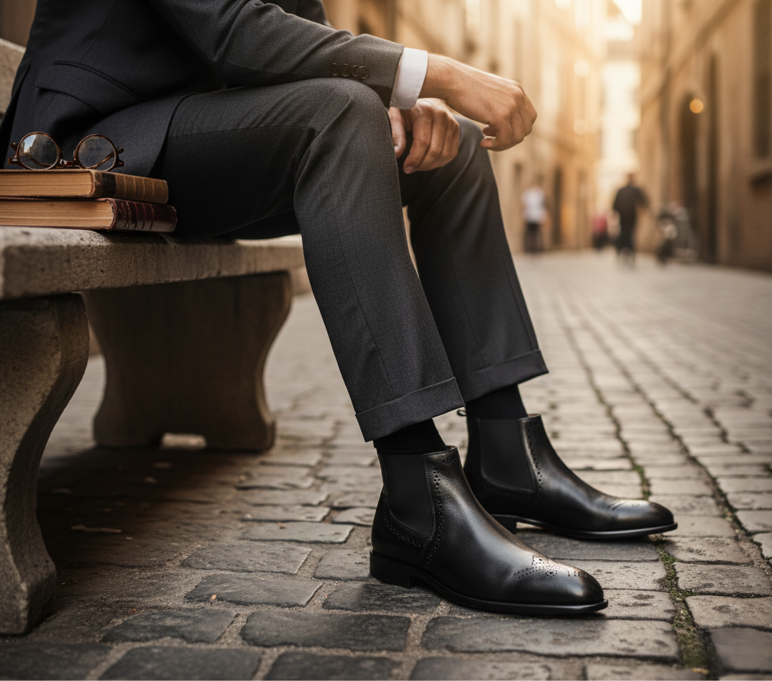 Bota 1120 Caballero Becerro Negro Suela Cuero