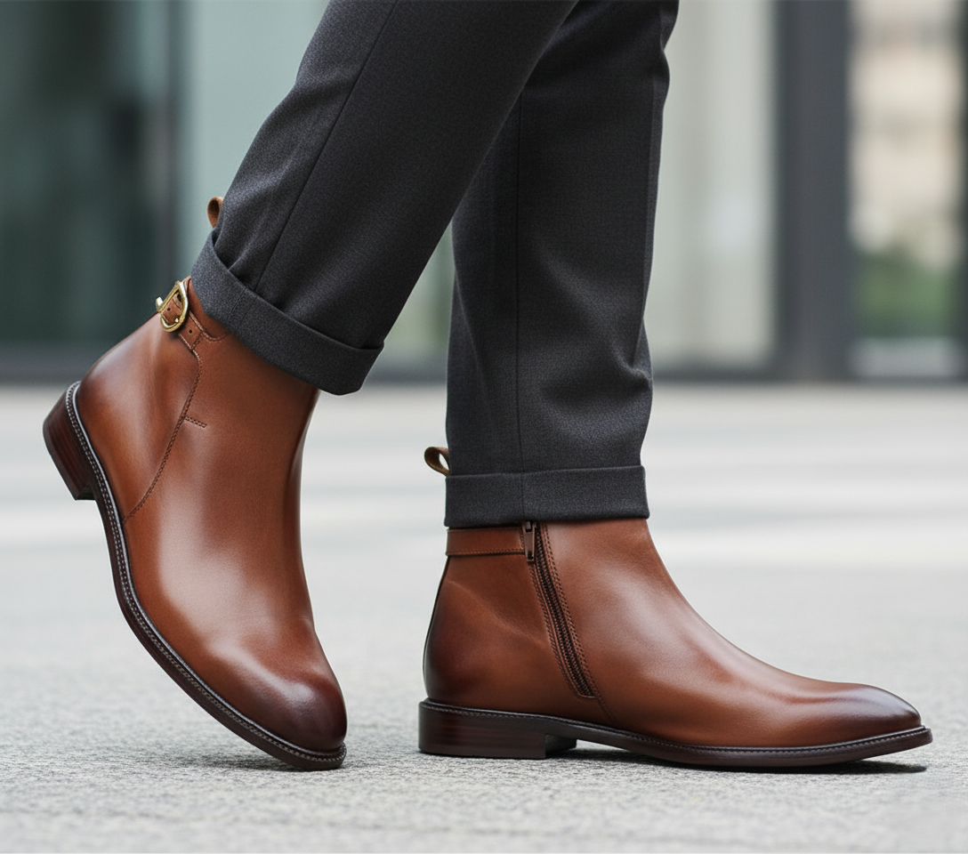 Bota 1212 Caballero Becerro Café Capuchino Suela Cuero