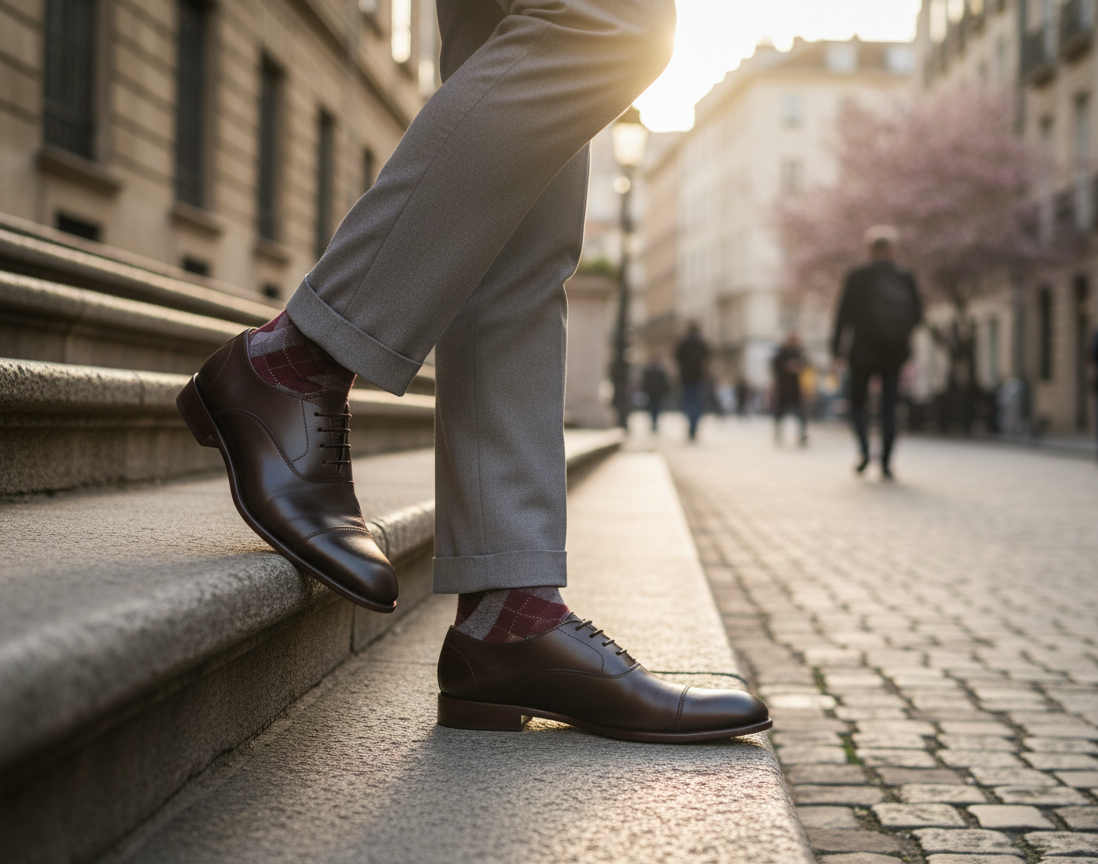 Zapato 7702 Caballero Becerro Café Bordeux Suela Cuero XL