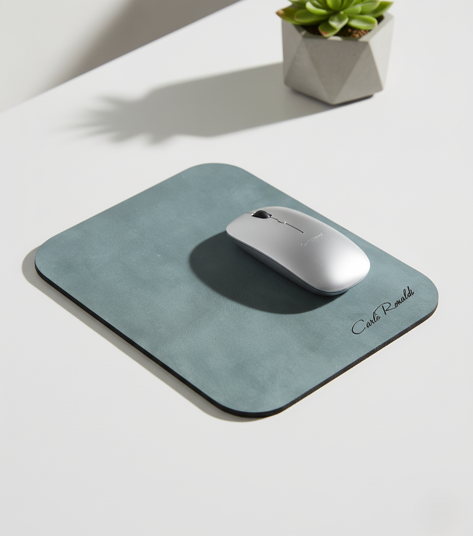 Mousepad Piel de Res Genuina Azul