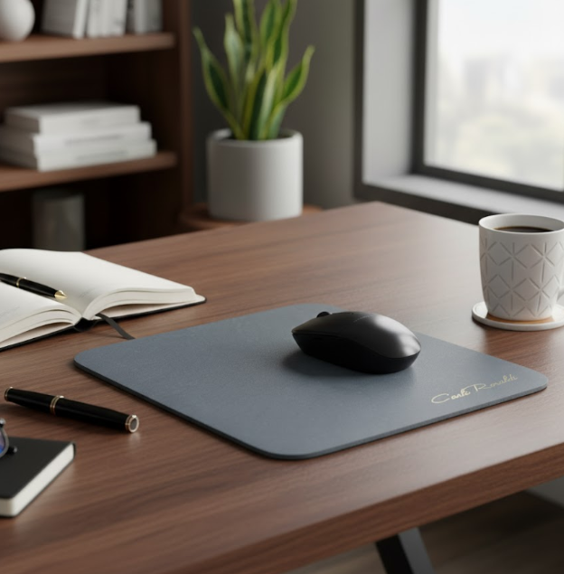 Mousepad Piel de Res Genuina Azul Oxford