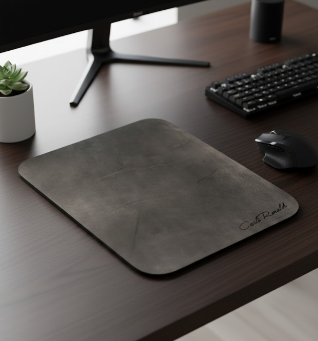 Mousepad Piel de Res Genuina Gris