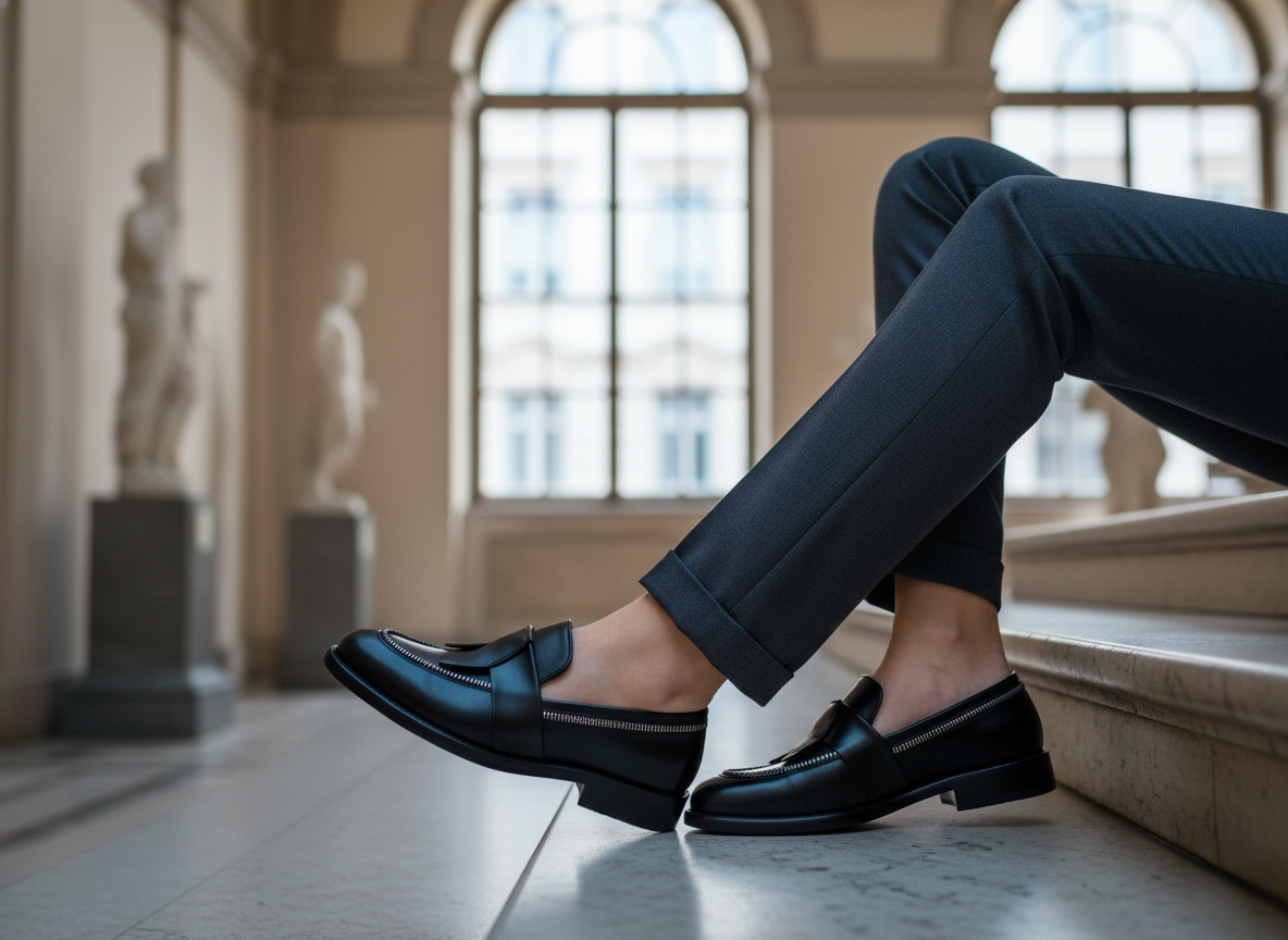 Zapato 1024 Dama Mestizo Liso Negro Suela Cuero Injerto