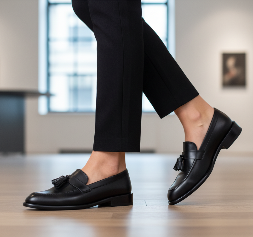 Zapato 1095-B Dama Becerro Negro Suela Cuero