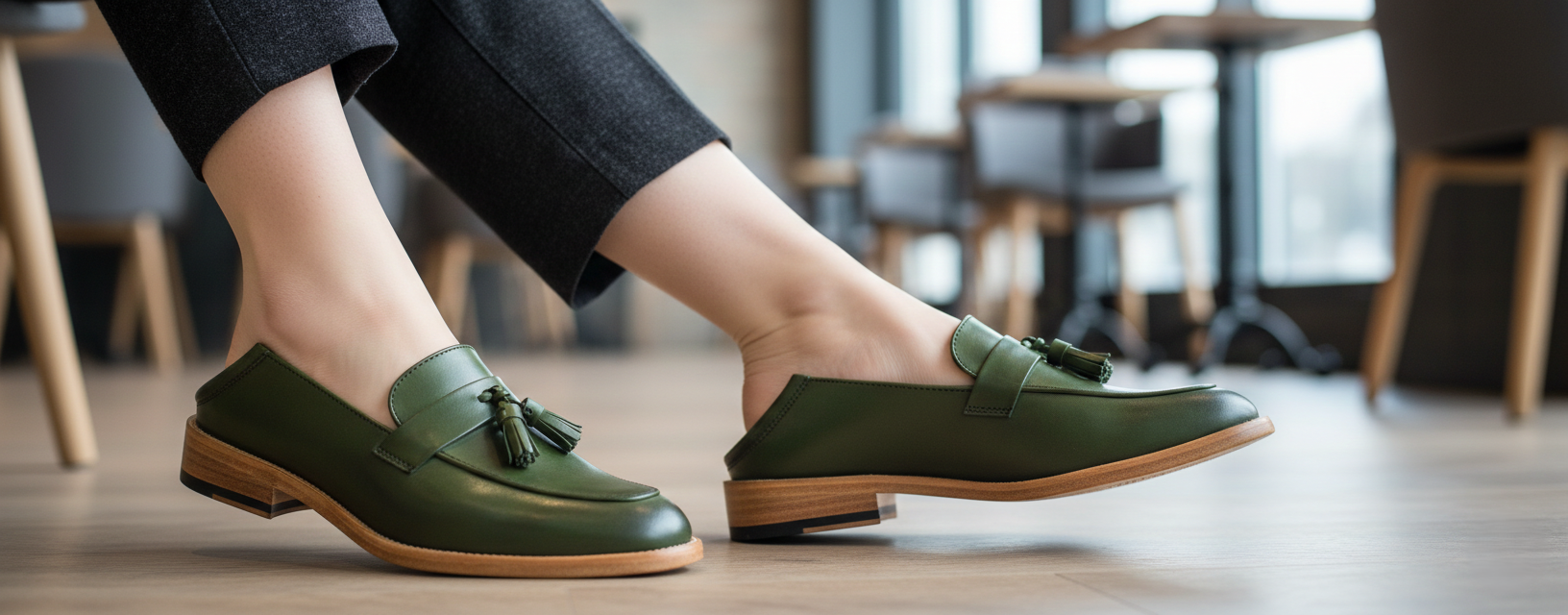 Zapato 1004 Dama Mestizo Liso Verde Suela Canto Natural