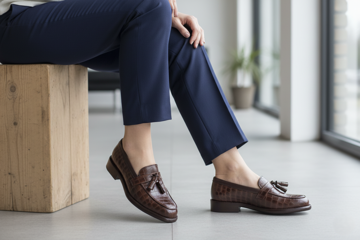 Zapato 1015 Dama Res Grabada Lagarto Café Mestizo Moka Suela Cuero Injerto