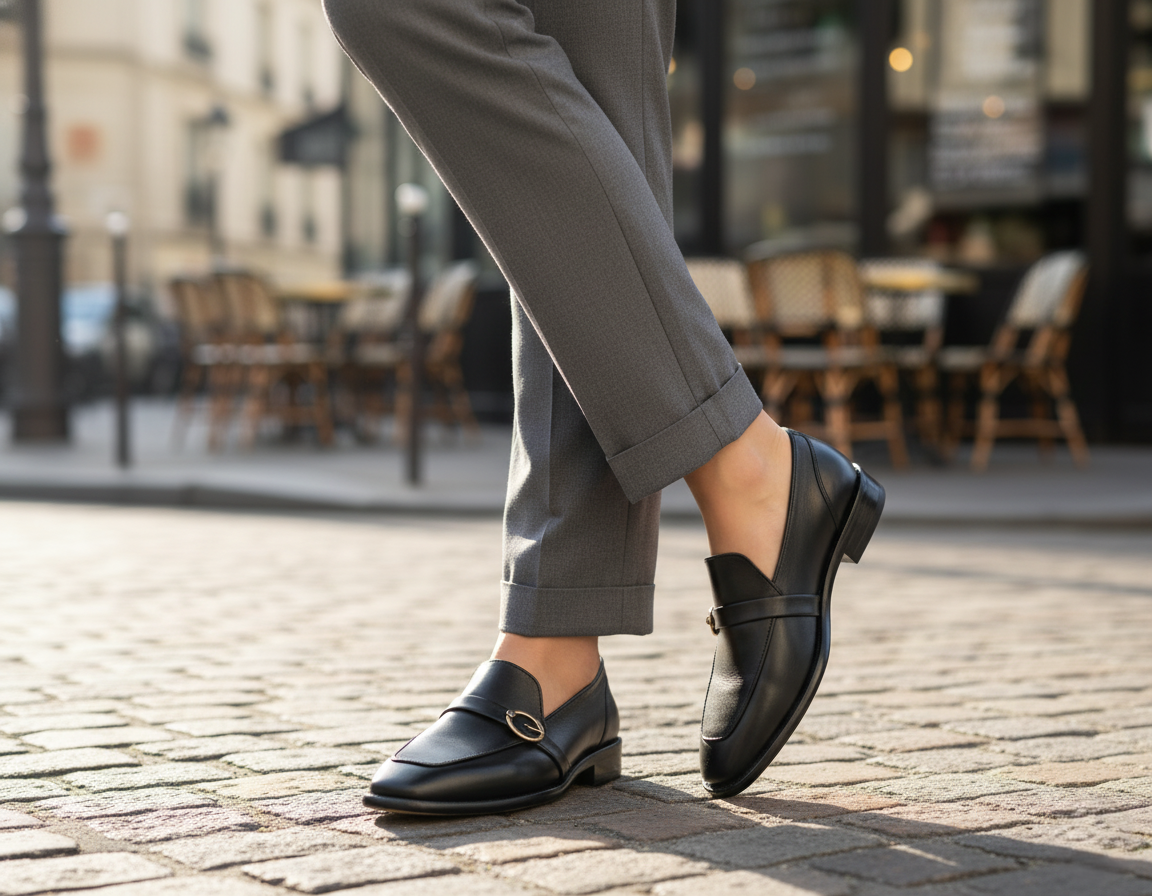 Zapato 1202 Dama Becerro Negro Suela Cuero