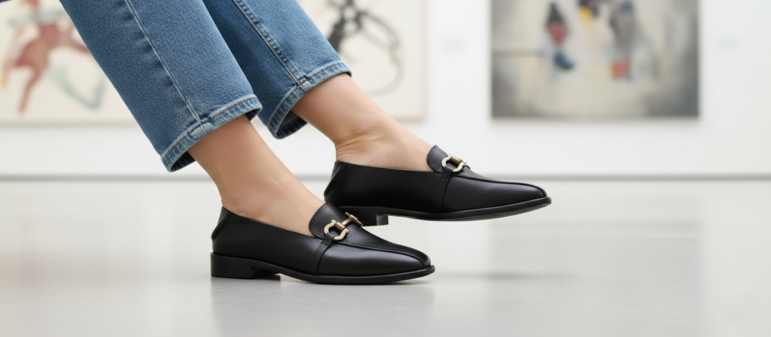 Zapato 1204 Dama Mestizo Liso Negro Suela Cuero