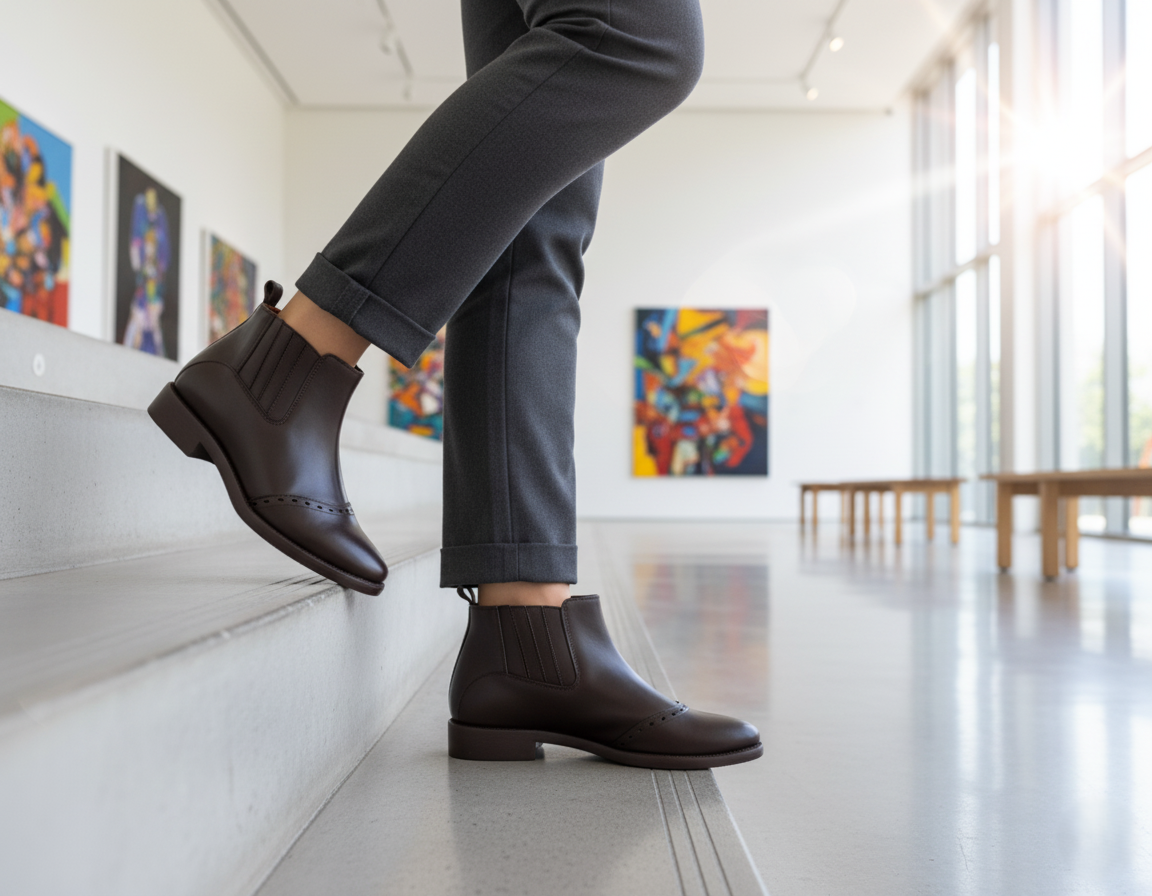 Bota 1214 Dama Becerro Café Bordeux Suela Cuero Injerto