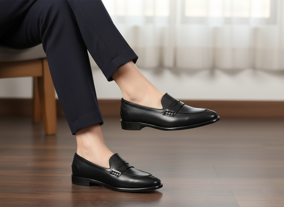 Zapato 1203 Dama Becerro Negro Suela Cuero