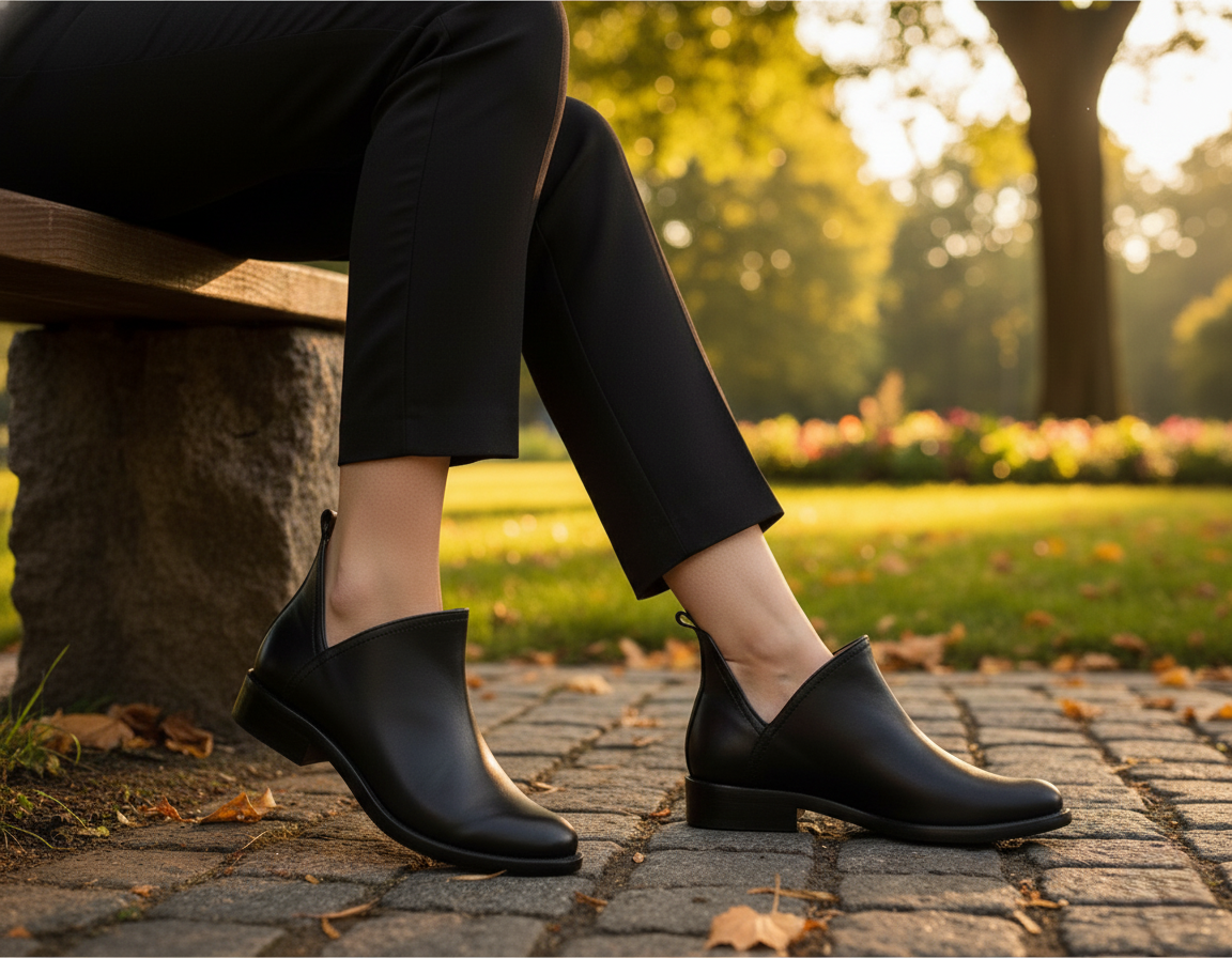 Bota 1013 Dama Becerro Negro Suela Cuero Injerto