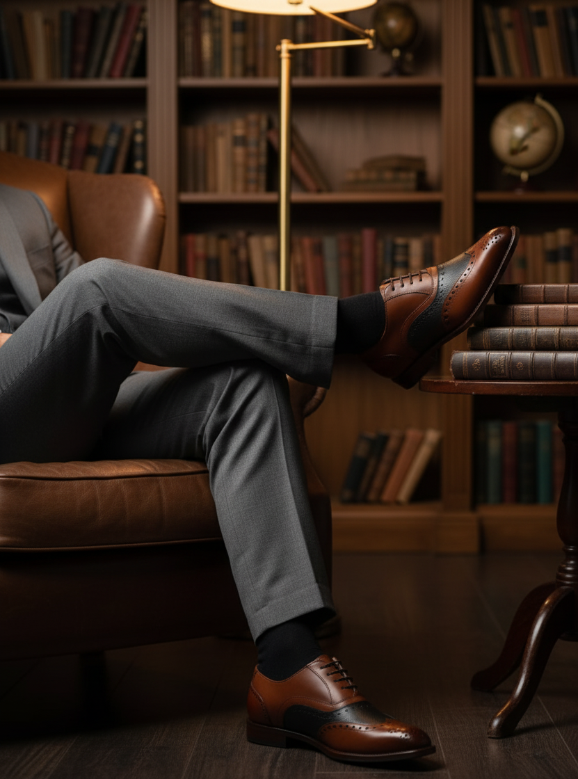 Zapato 1018-1 M1 Caballero Becerro Café Capuchino con Negro Suela Cuero XL