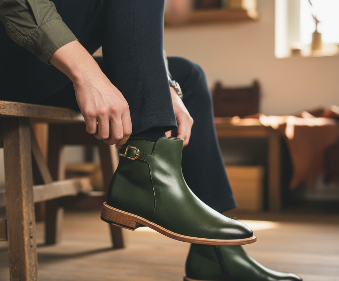 Bota 1212 Caballero Becerro Verde Suela Canto Natural