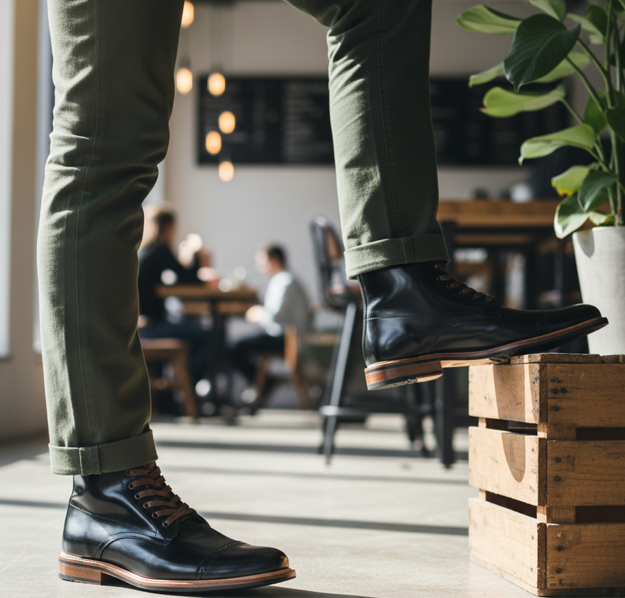 Bota 8027 Caballero Camaleón Negro Suela Cuero Injerto Canto Natural