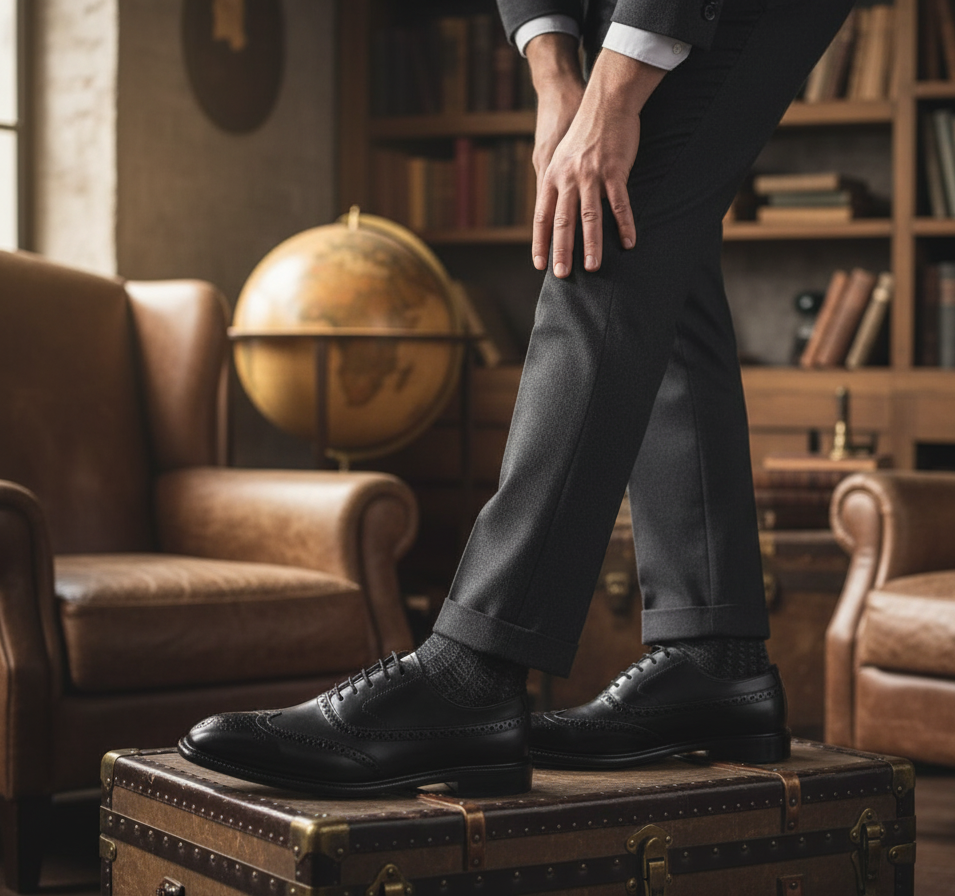 Zapato 1210 Caballero Becerro Negro Suela Cuero