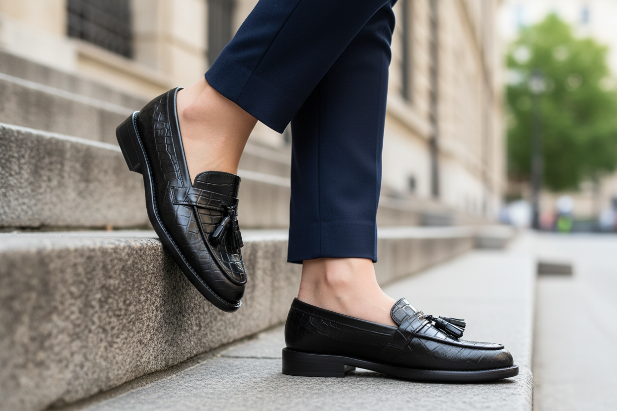 Zapato 1015 Dama Res Grabada Lagarto Negro Mestizo Negro Suela Cuero Injerto