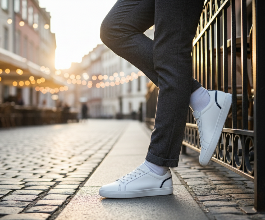 Tenis 02 Caballero Mestizo Liso Blanco/Azul Marino Suela TR