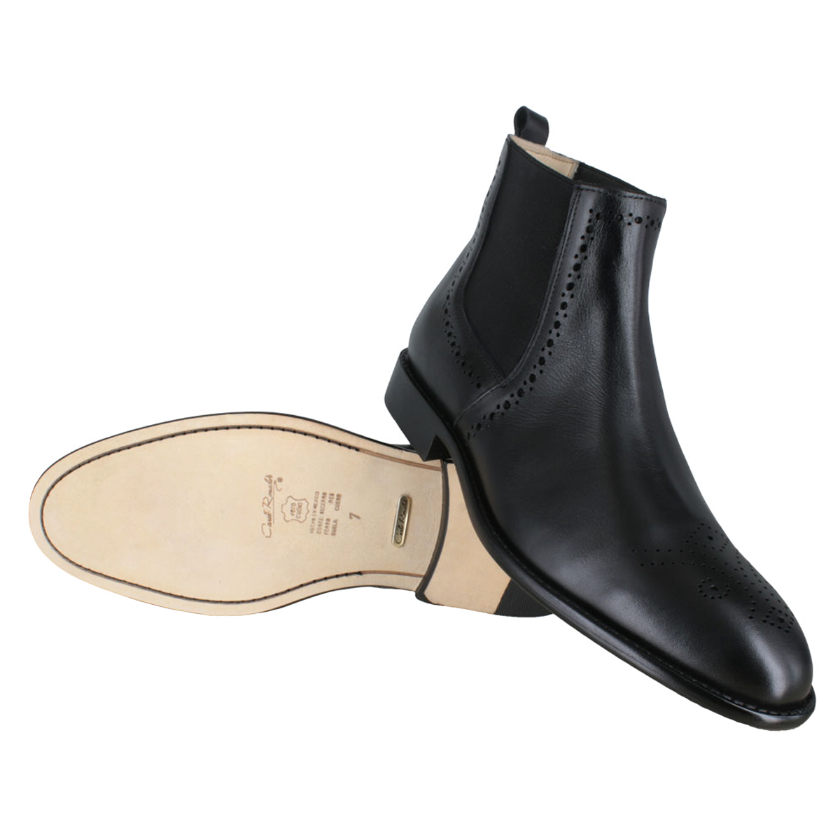 Bota 1120 Caballero Becerro Negro Suela Cuero