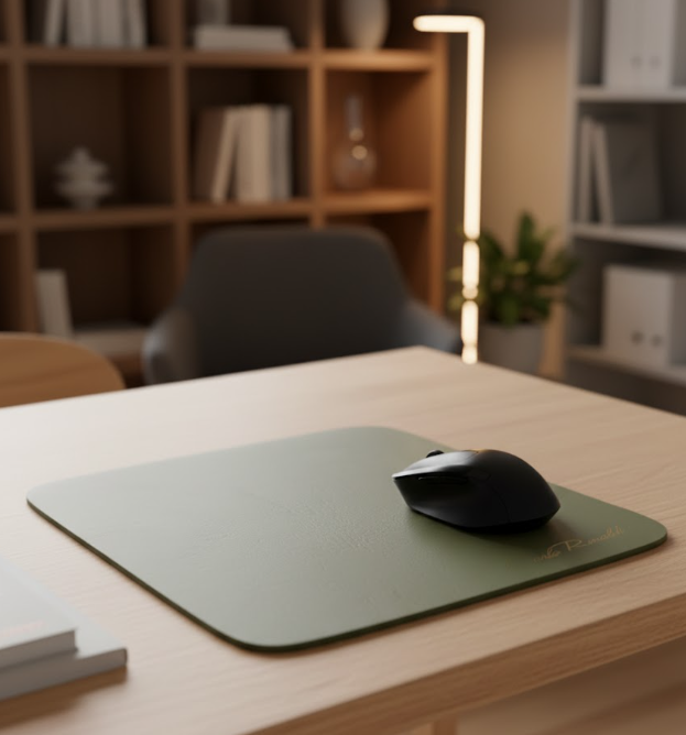 Mousepad Piel de Res Genuina Verde