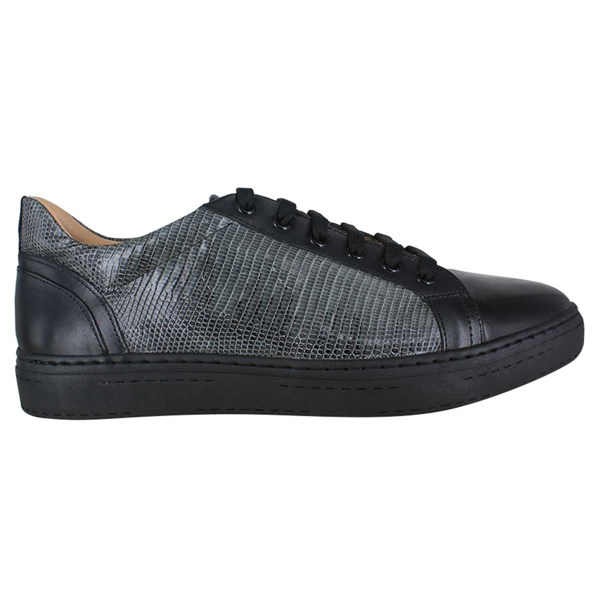 Tenis 02 Caballero Becerro Negro Lizard Gris Suela TR