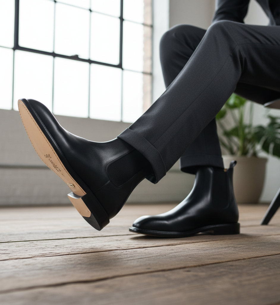 Bota 1002 Caballero Becerro Negro Suela Cuero XL