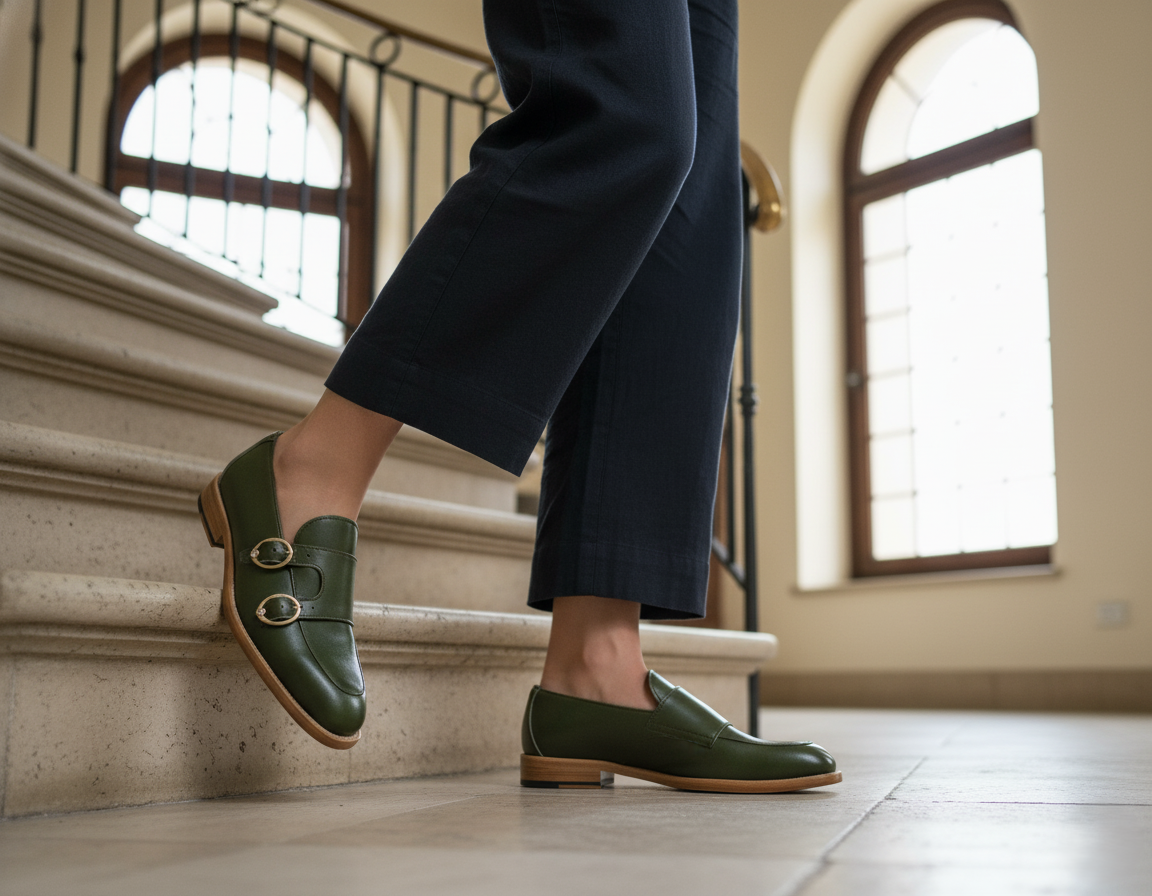 Zapato 1011 Dama Mestizo Liso Verde Suela Canto Natural