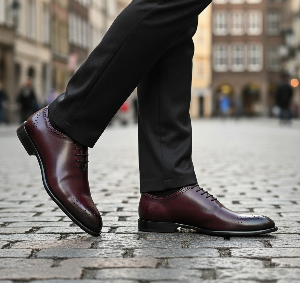 Zapato 1030 Caballero Becerro Vino Suela Cuero