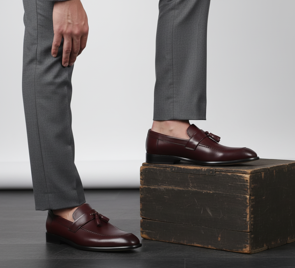 Zapato 1095-B Caballero Becerro Vino Suela Cuero XL