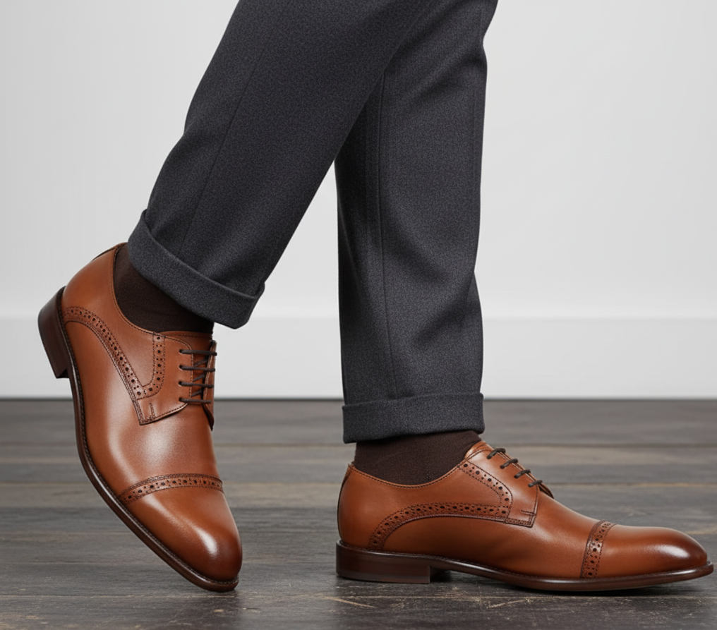 Zapato 1096 Caballero Becerro Café Brown Suela Cuero XL