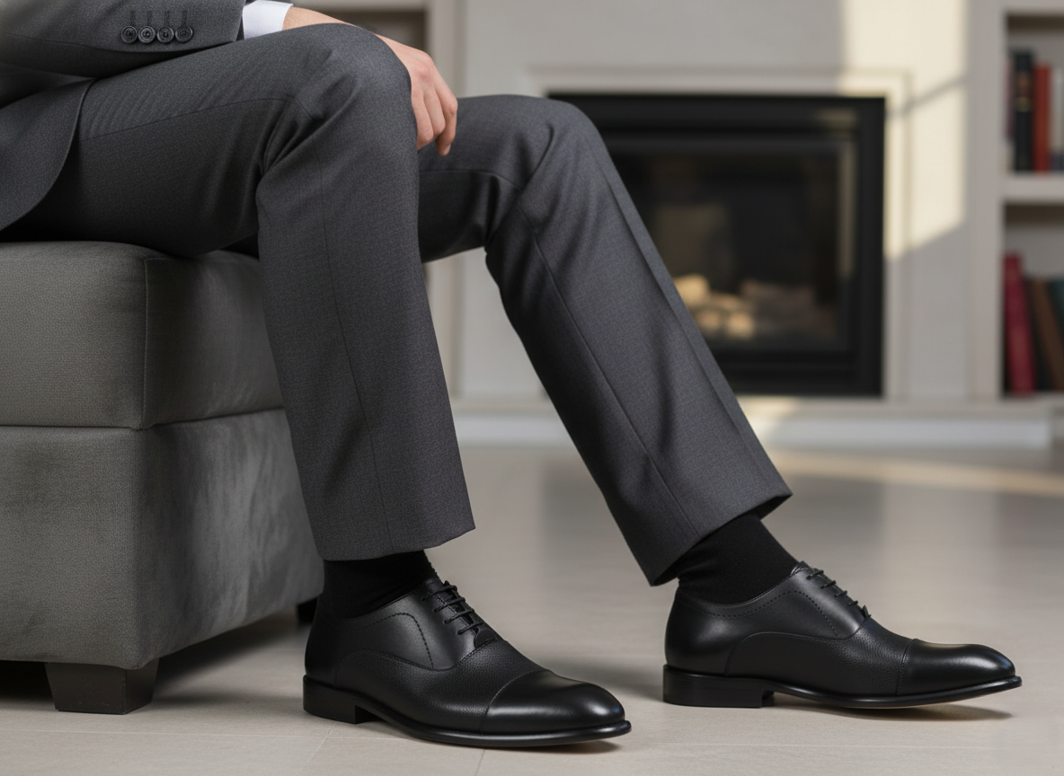 Zapato 1101 Caballero Becerro Negro Manta Suela Cuero