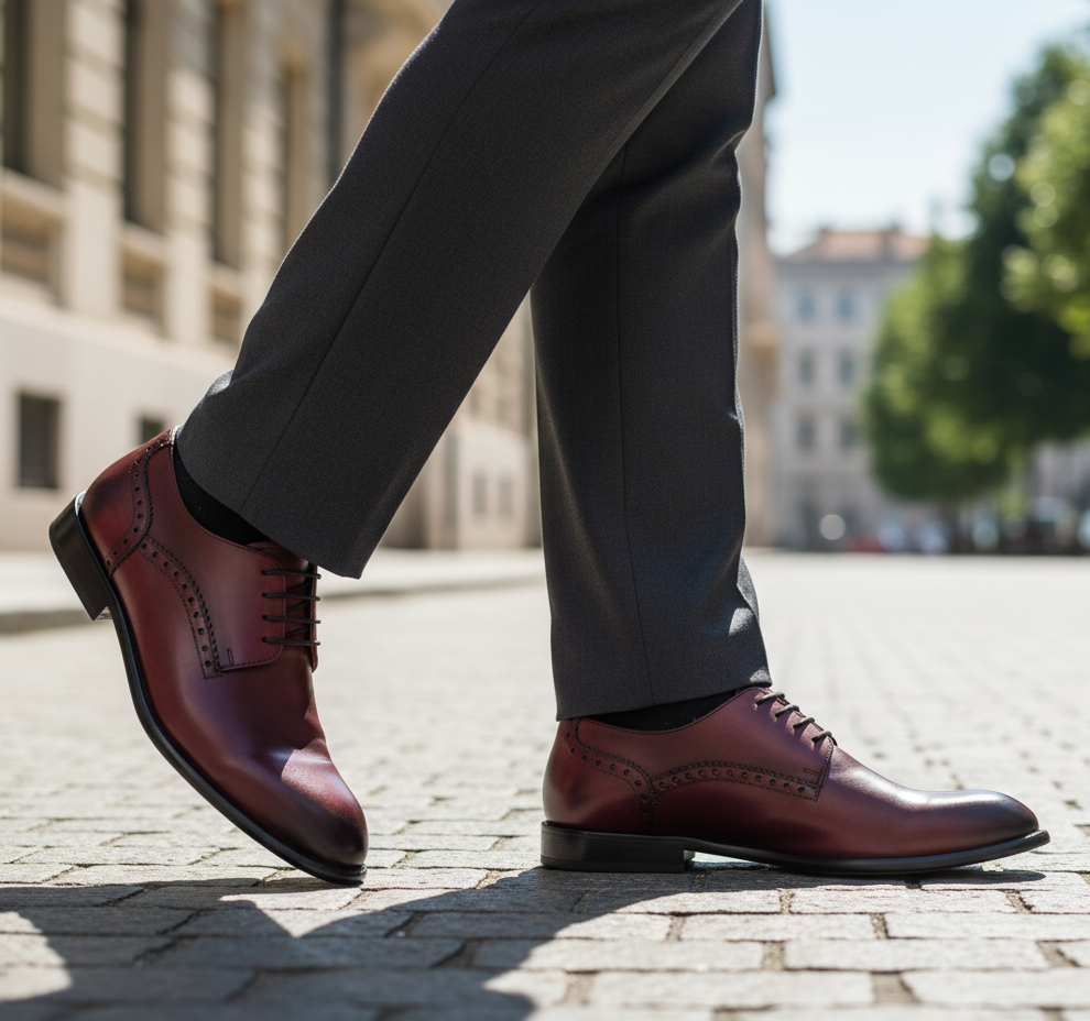 Zapato 1104 Caballero Becerro Vino Suela Cuero