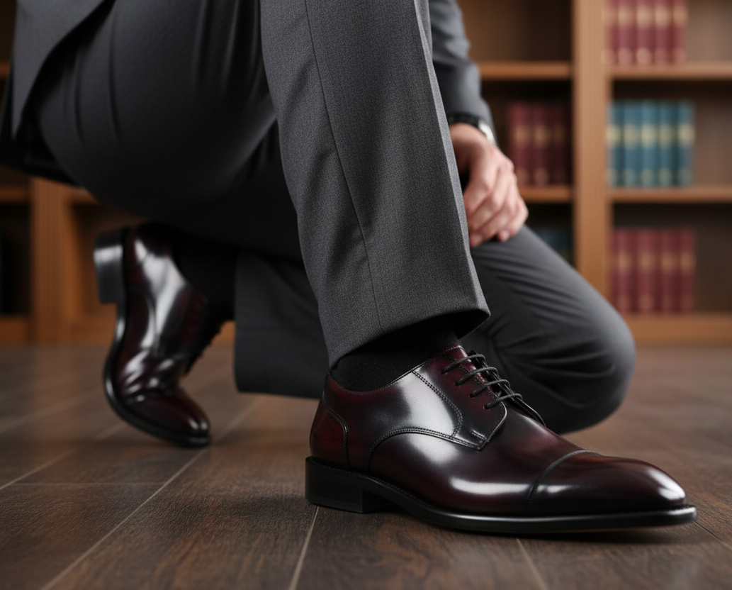 Zapato 1105 Caballero Camaleón Vino Suela Cuero Injerto