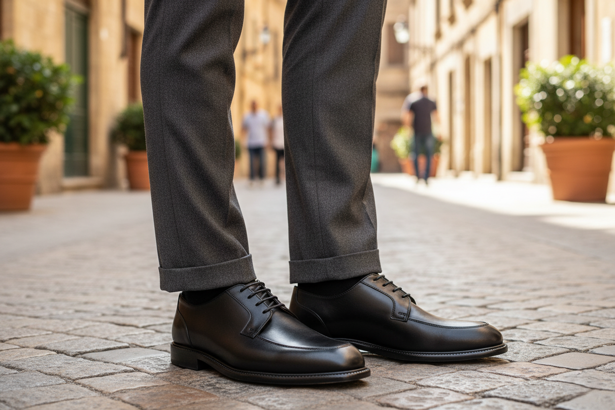 Zapato 1113 Caballero Becerro Negro Suela Cuero