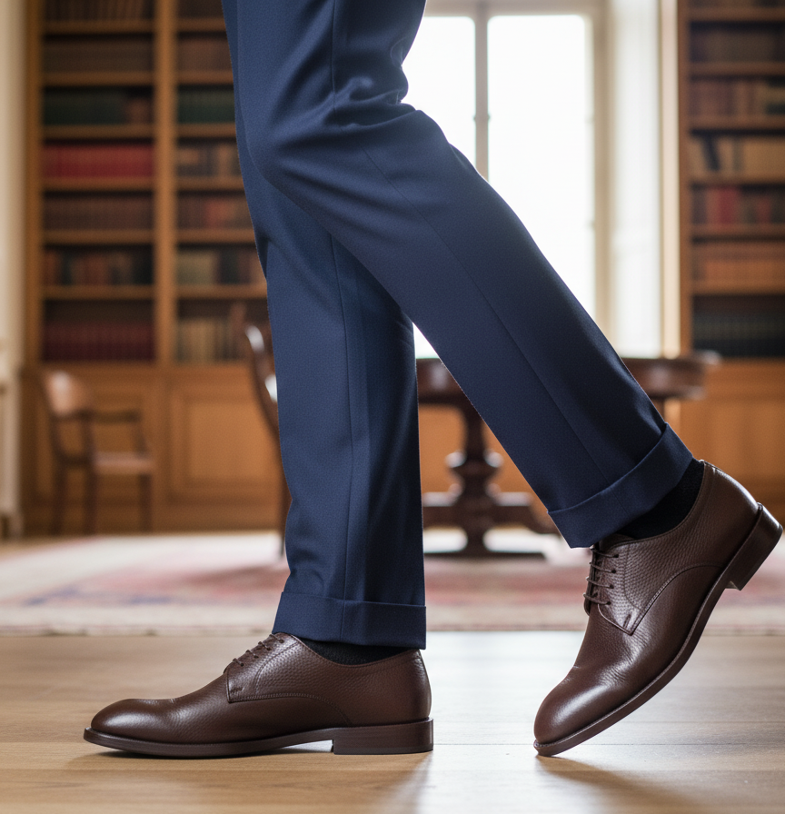 Zapato 1329 Caballero Mestizo Grabado Moka Suela Cuero Injerto