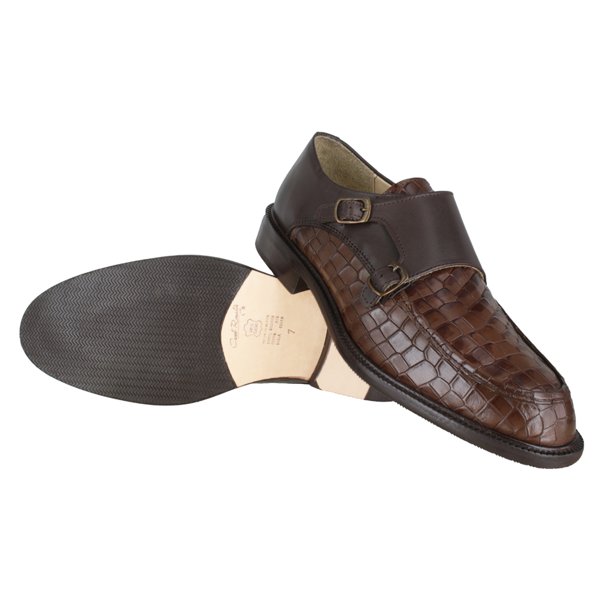 Zapato 1327 Caballero Res Grabada Lagarto Café Becerro Bordeux Suela Cuero Injerto