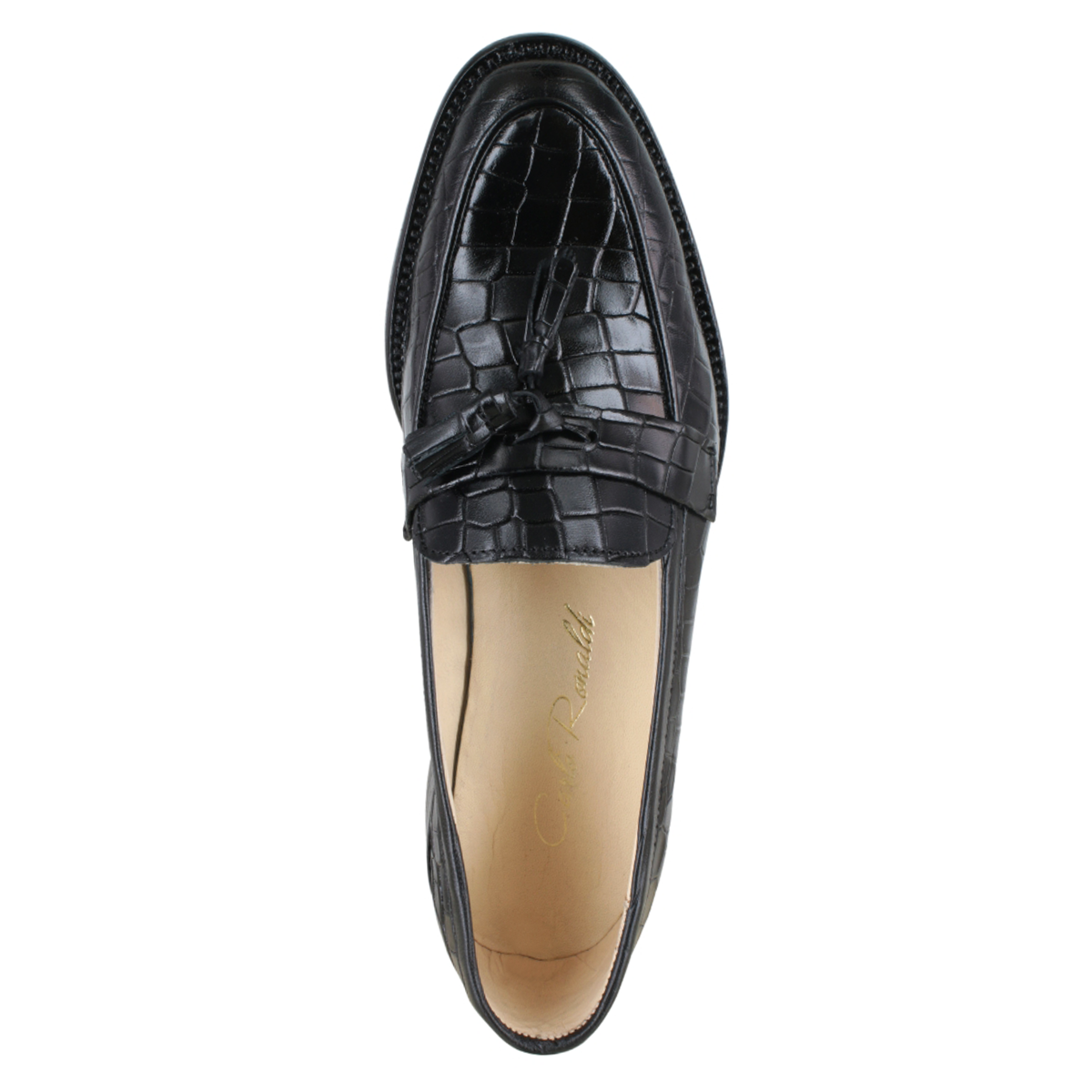 Zapato 1015 Dama Res Grabada Lagarto Negro Mestizo Negro Suela Cuero Injerto