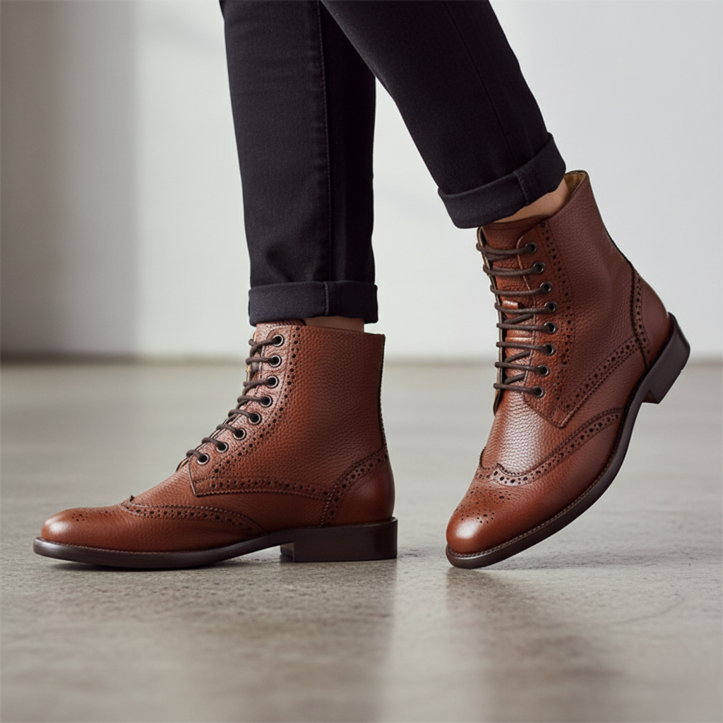 Bota 1020 Dama Mestizo Grabado Brown Suela Cuero Injerto