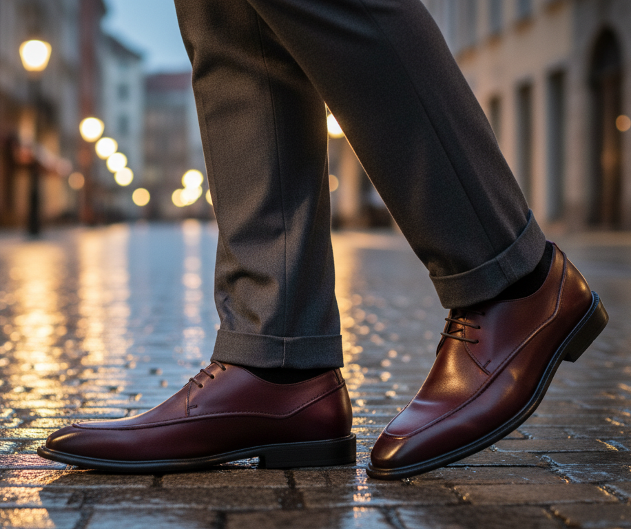 Zapato 1215 Caballero Becerro Vino Suela Cuero