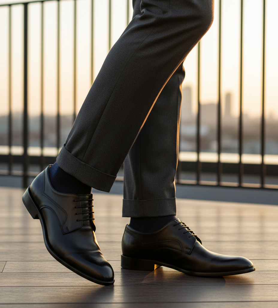 Zapato 1001 Caballero Becerro Negro Suela Cuero