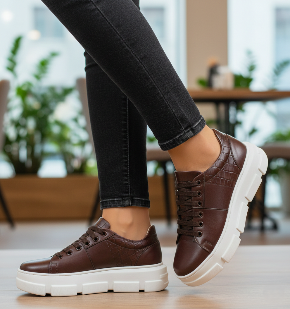 Tenis 011 Dama Becerro Cognac Grabado Cognac Suela TR