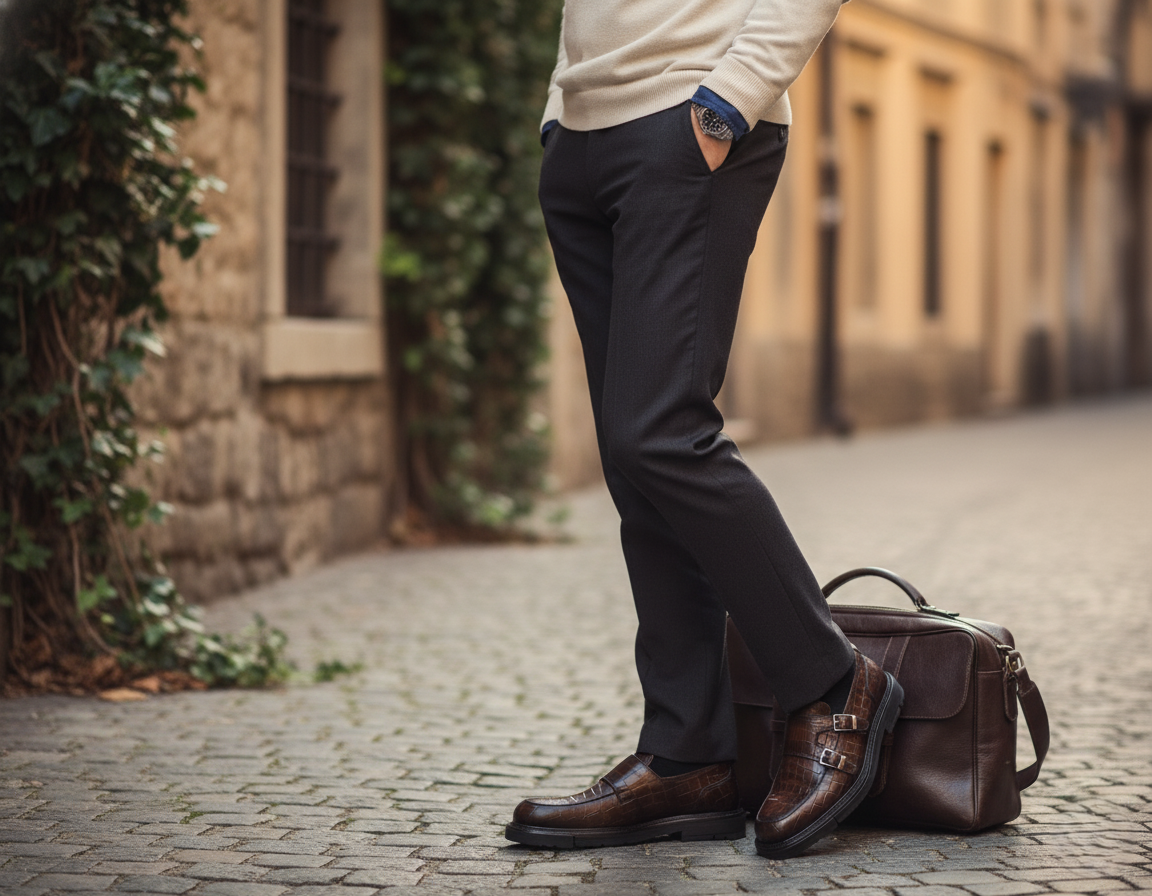 Zapato 8019 Caballero Res Grabada Lagarto Café Sombreado Suela TR