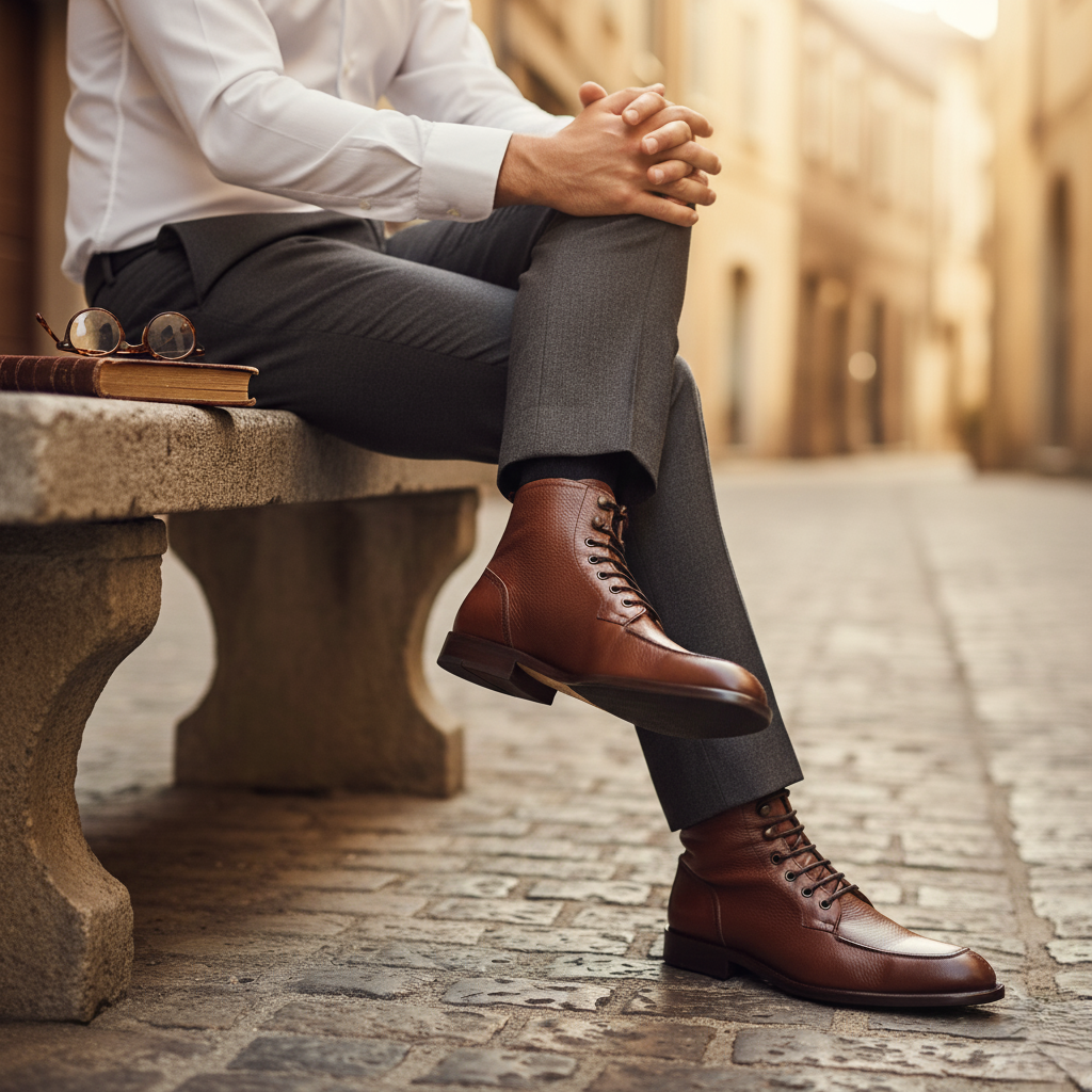 Bota 1119 Caballero Mestizo Grabado Café Capuchino Suela Cuero Injerto