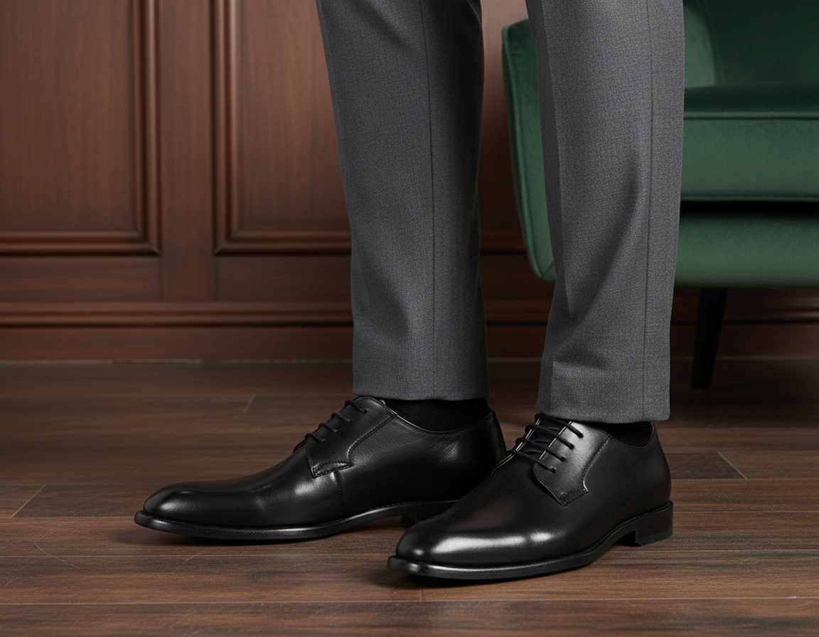 Zapato 7703 Caballero Becerro Negro Suela Cuero