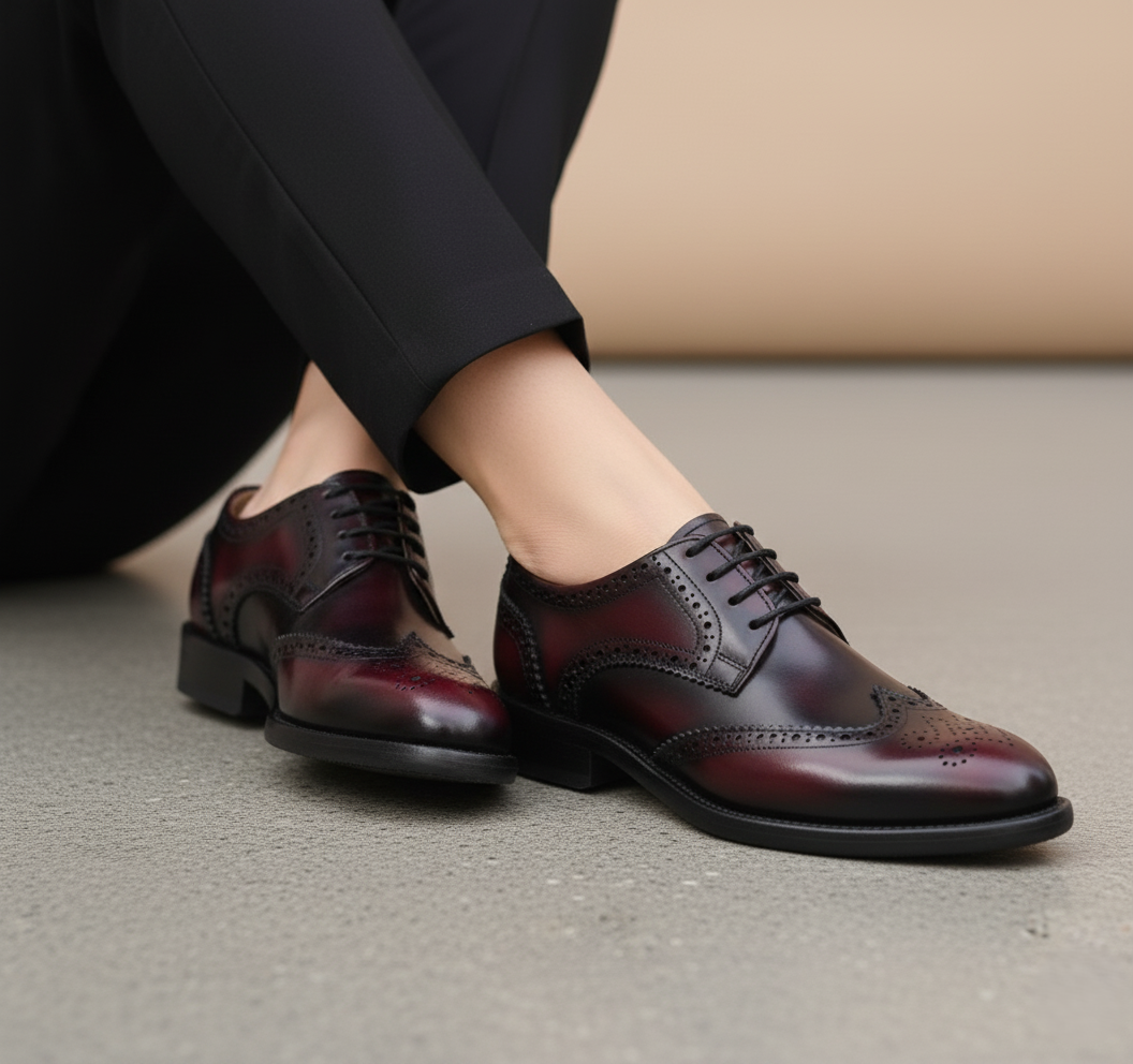 Zapato 1028 Dama Camaleón Vino Suela Cuero Injerto