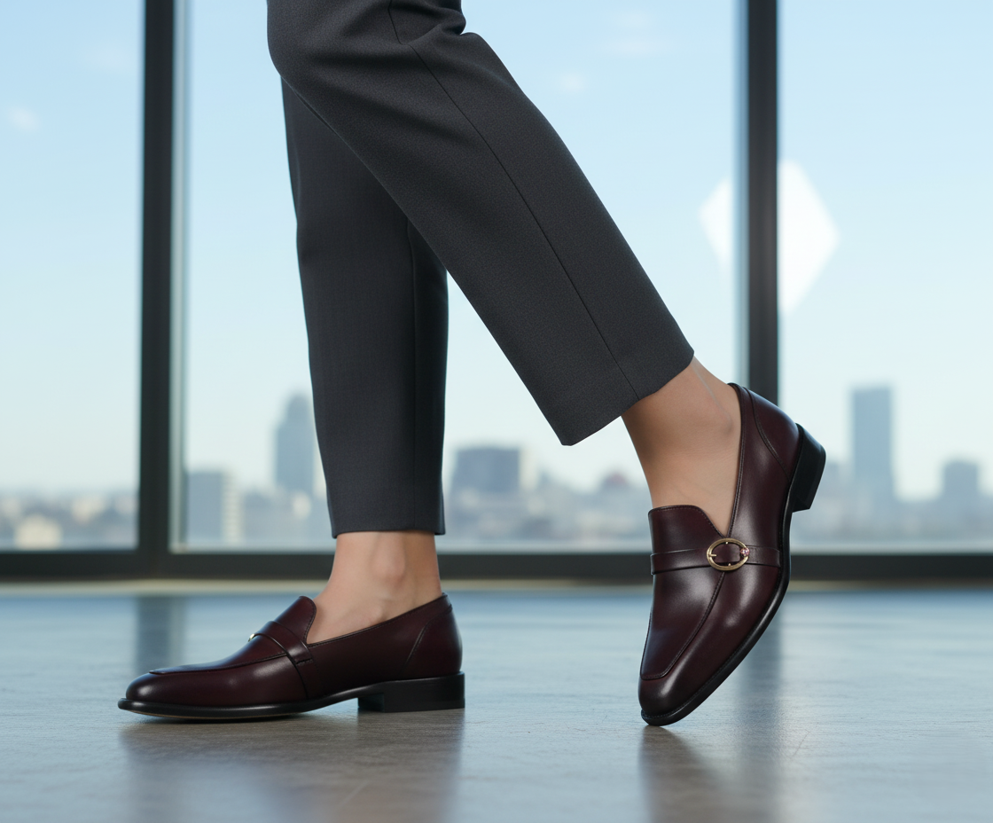 Zapato 1202 Dama Becerro Vino Suela Cuero