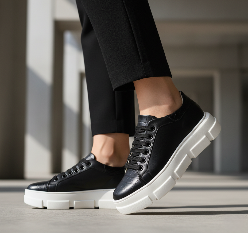 Tenis 010 Dama Becerro Negro Grabado Negro Suela TR